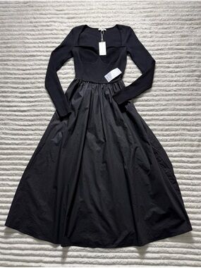 Moon River Black Maxi Dress Long Sleeve Scoop Neck Bustier Size M